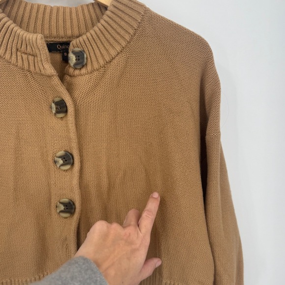 Quince Knit Button Front Cardigan Sweater Camel Tan Crew Neck Size Small - Picture 11 of 12